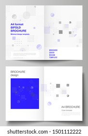 The vector layout of two A4 format modern cover mockups design templates for bifold brochure, magazine, flyer, booklet, annual report. Abstract vector background with fluid geometric shapes.