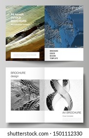 Vector layout of two A4 format modern cover mockups design templates for bifold brochure, flyer, annual report. Big data. Dynamic geometric background. Cubes pattern design, motion effect. 3d style.