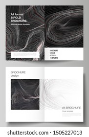 The vector layout of two A4 format modern cover mockups design templates for bifold brochure, magazine, flyer, booklet, annual report. 3D grid surface, wavy vector background with ripple effect.