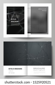 Vector layout of two A4 format modern cover mockups design templates for bifold brochure, flyer, booklet. 3d polygonal geometric modern design abstract background. Science or technology vector.