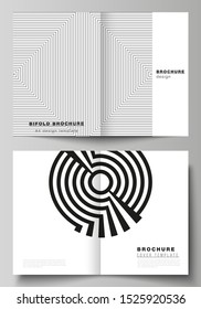 Vector layout of two A4 format modern cover mockups design templates for bifold brochure, flyer, booklet, report. Geometric abstract background in minimalistic flat style with dynamic composition.
