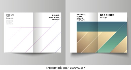 The vector layout of two A4 format modern cover mockups design templates for bifold brochure, magazine, flyer, booklet, annual report. Creative modern cover concept, colorful background.