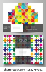 Vector layout of two A4 format modern cover mockups design templates for bifold brochure, flyer, booklet, report. Abstract background, geometric mosaic pattern with bright circles, geometric shapes.