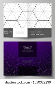 Vector layout of two A4 format modern cover mockups design templates for bifold brochure. Digital technology and big data concept with hexagons, connecting dots and lines, science medical background.