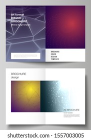 Vector layout of two A4 format modern cover mockups design templates for bifold brochure, flyer, booklet. 3d polygonal geometric modern design abstract background. Science or technology vector.