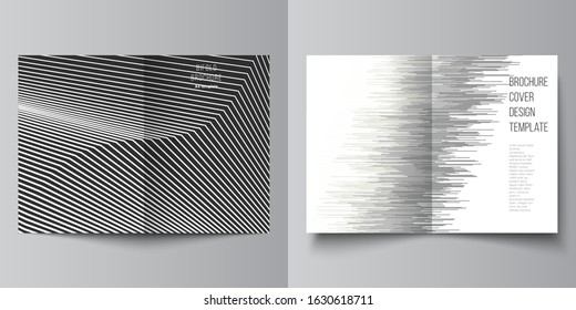 Vector layout of two A4 format modern cover mockup design templates for bifold brochure, flyer, booklet, report. Geometric background, futuristic science and technology concept for minimalistic design