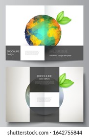 Vector layout of two A4 format cover mockups design templates for bifold brochure, flyer, cover design, book design, brochure cover. Save Earth planet concept. Sustainable development global concept.