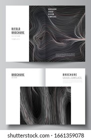 The vector layout of two A4 format modern cover mockups design templates for bifold brochure, magazine, flyer, booklet, annual report. 3D grid surface, wavy vector background with ripple effect.