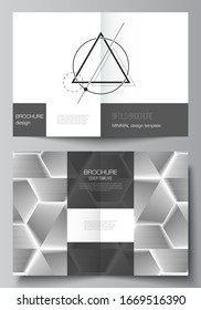 Vector layout of two A4 format modern cover mockups design templates for bifold brochure, magazine, flyer, booklet. Abstract geometric triangle design background using triangular style patterns.