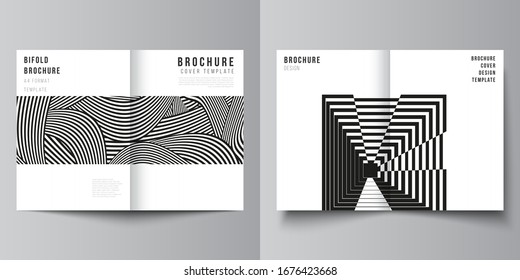 Vector layout of two A4 format modern cover mockups design templates for bifold brochure, flyer, booklet, report. Geometric abstract background in minimalistic flat style with dynamic composition.