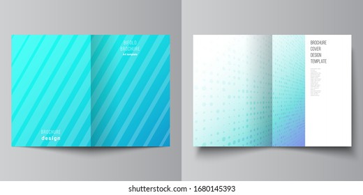 Vector layout of two A4 format modern cover mockups design templates for bifold brochure, magazine, flyer, booklet, annual report. Abstract geometric pattern with colorful gradient business background