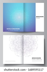 Vector layout of two A4 format modern cover mockups design templates for bifold brochure, flyer, booklet, report. Big Data Visualization, geometric communication background, connected lines and dots.