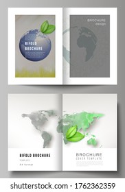 Vector layout of two A4 format cover mockups design templates for bifold brochure, flyer, cover design, book design, brochure cover. Save Earth planet concept. Sustainable development global concept.