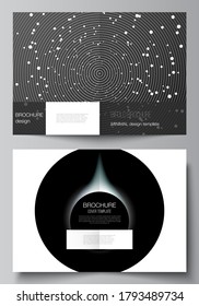 Vector layout of two A4 format cover mockups design templates for bifold brochure, flyer, magazine, cover design, book design, brochure cover. Tech science future background, space astronomy concept.