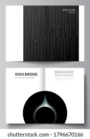 Vector layout of two A4 format cover mockups design templates for bifold brochure, flyer, magazine, cover design, book design, brochure cover. Tech science future background, space astronomy concept.
