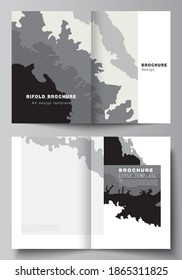 Vector layout of two A4 format cover mockups design templates for bifold brochure, flyer, cover design, book design, brochure cover. Landscape background decoration, halftone pattern grunge texture.