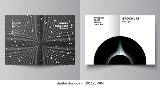 Vector layout of two A4 format cover mockups design templates for bifold brochure, flyer, magazine, cover design, book design, brochure cover. Tech science future background, space astronomy concept.