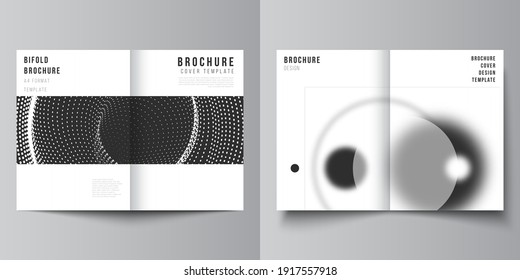 Vector layout of two A4 format modern cover mockups design templates for bifold brochure, magazine, flyer. Geometric background, futuristic science and technology concept for minimalistic design.