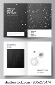 Vector layout of two A4 format cover mockups design templates for bifold brochure, flyer, magazine, cover design, book design, brochure cover. Tech science future background, space astronomy concept.