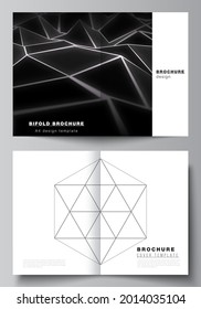 Vector layout of two A4 format modern cover mockups design templates for bifold brochure, flyer, booklet. 3d polygonal geometric modern design abstract background. Science or technology vector.