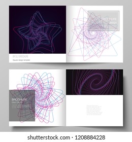 Vector layout of two covers templates for square design bifold brochure, magazine, flyer, booklet. Random chaotic lines that creat real shapes. Chaos pattern, abstract texture. Order vs chaos concept.