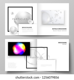 Vector layout of two covers templates for square design bifold brochure, magazine, flyer. SPA and healthcare design, sci-fi technology background. Abstract futuristic or medical consept backgrounds