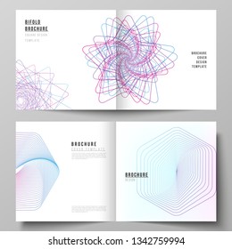 Vector layout of two covers templates for square design bifold brochure, magazine, flyer, booklet. Random chaotic lines that creat real shapes. Chaos pattern, abstract texture. Order vs chaos concept.