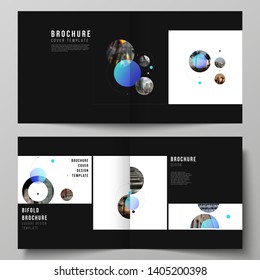Vector layout of two covers templates for square design bifold brochure, magazine, flyer. Simple design futuristic concept.Creative background with circles and round shapes that form planets and stars