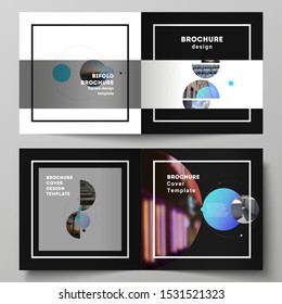 Vector layout of two covers templates for square design bifold brochure, magazine, flyer. Simple design futuristic concept.Creative background with circles and round shapes that form planets and stars