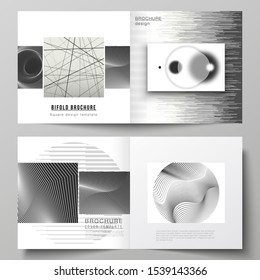 Vector layout of two covers templates for square design bifold brochure, magazine, flyer. Geometric abstract technology background, futuristic science and technology concept for minimalistic design.