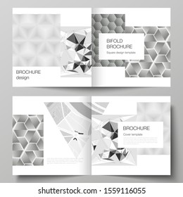 The vector layout of two covers templates for square design bifold brochure, magazine, flyer, booklet. Abstract geometric triangle design background using different triangular style patterns.