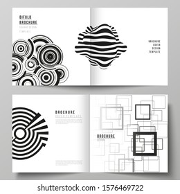 The vector layout of two covers templates for square design bifold brochure, magazine, flyer, booklet. Trendy geometric abstract background in minimalistic flat style with dynamic composition.