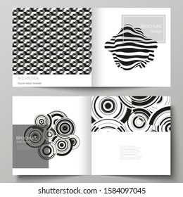 The vector layout of two covers templates for square design bifold brochure, magazine, flyer, booklet. Trendy geometric abstract background in minimalistic flat style with dynamic composition.