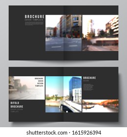 Vector layout of two covers templates for square design bifold brochure, flyer, cover design, book design, brochure cover. Abstract halftone effect decoration with dots. Dotted pattern decoration.