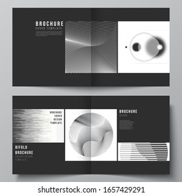 Vector layout of two covers templates for square design bifold brochure, magazine, flyer. Geometric abstract technology background, futuristic science and technology concept for minimalistic design.