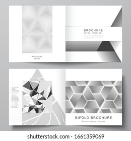 The vector layout of two covers templates for square design bifold brochure, magazine, flyer, booklet. Abstract geometric triangle design background using different triangular style patterns.