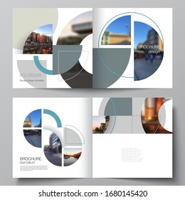 Vector layout of two covers templates for square design bifold brochure, flyer, cover design, book, brochure cover. Background with abstract circle round banners. Corporate business concept template.