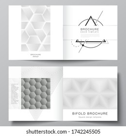 The vector layout of two covers templates for square design bifold brochure, magazine, flyer, booklet. Abstract geometric triangle design background using different triangular style patterns