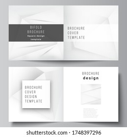 Vector layout of two covers templates for square design bifold brochure, flyer, cover design, book design, brochure cover. Halftone dotted background with gray dots, abstract gradient background.