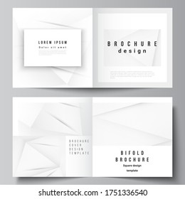 Diseño vectorial de dos plantillas de portadas para el folleto biplida de diseño cuadrado, revista, diseño de portada, diseño de libros, portada de folletos. Fondo con puntos grises y fondo de gradiente abstracto.