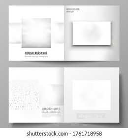 Vector layout of two covers templates for square design bifold brochure, flyer, magazine, cover design, brochure cover. Halftone effect decoration with dots. Dotted pattern for grunge style decoration