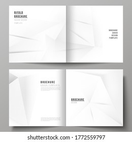 Vector layout of two covers templates for square design bifold brochure, flyer, cover design, book design, brochure cover. Halftone effect decoration with dots. Dotted pop art pattern decoration.