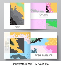 Vector layout of two covers templates for square design bifold brochure, flyer, cover design, book design, brochure cover. Japanese pattern template. Landscape background decoration in Asian style.