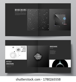 Vector layout of two covers templates for square design bifold brochure, flyer, magazine, cover design, book design, brochure cover. Tech science future background, space astronomy concept.