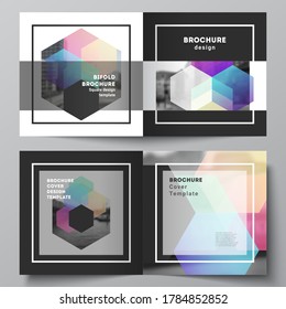 Vector layout of two covers templates with abstract shapes and colors for square design bifold brochure, flyer, magazine, cover design, book design, brochure cover.