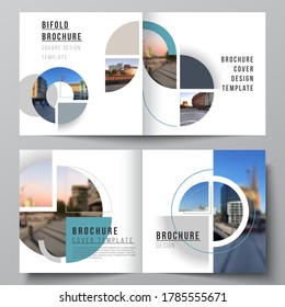 Vector layout of two covers templates for square design bifold brochure, flyer, cover design, book, brochure cover. Background with abstract circle round banners. Corporate business concept template.