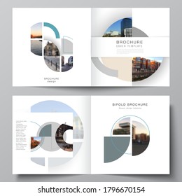 Vector layout of two covers templates for square design bifold brochure, flyer, cover design, book, brochure cover. Background with abstract circle round banners. Corporate business concept template.