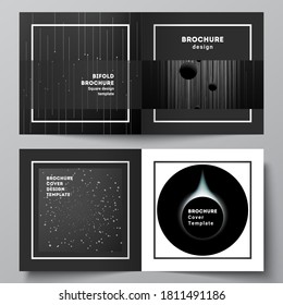 Vector layout of two covers templates for square design bifold brochure, flyer, magazine, cover design, book design, brochure cover. Tech science future background, space astronomy concept.