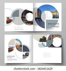 Vector layout of two covers templates for square design bifold brochure, flyer, cover design, book, brochure cover. Background with abstract circle round banners. Corporate business concept template.