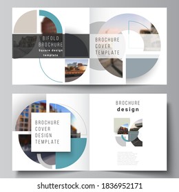 Vector layout of two covers templates for square design bifold brochure, flyer, cover design, book, brochure cover. Background with abstract circle round banners. Corporate business concept template.